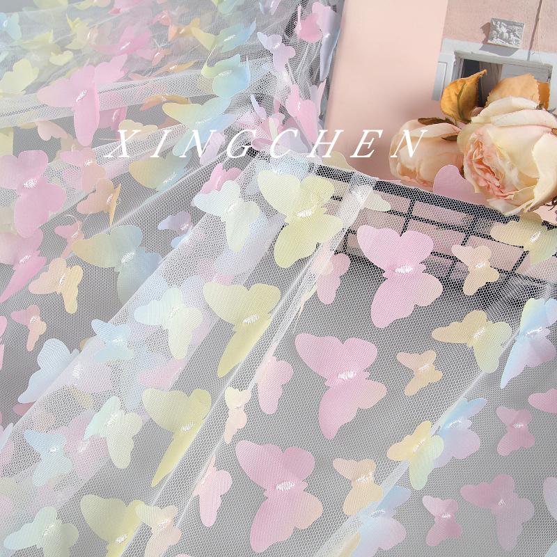Color Three-Dimensional Gradual Change Butterfly Laser Embroidery Lace Fabric Women'S Dress Skirt Children'S Colorful Clothing Fabric