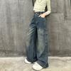 Girls' Pants Spring and Autumn Retro Jean Denim Work Pants Girls' Straight Leg Pants Wide Leg Pants