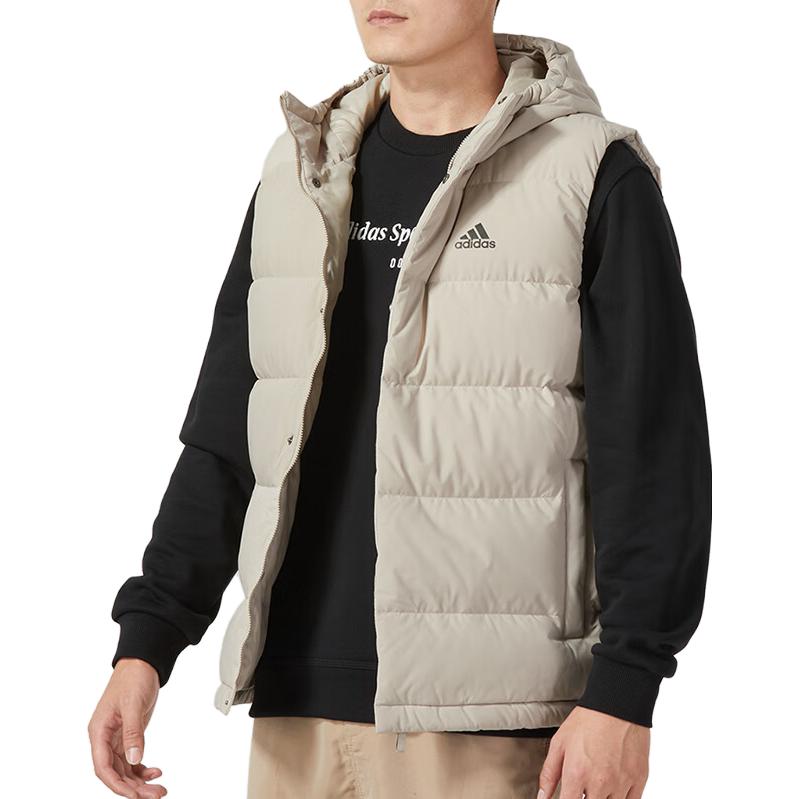 Adidas Down Vests Men's Gray Hooded Moderate HY3935