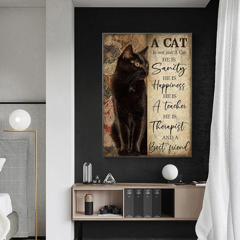 Retro A Cat Is Not Just A Cat Poster Vintage Black Cat Canvas Prints Painting Animal Friend Wall Art Picture Modern Home Decor