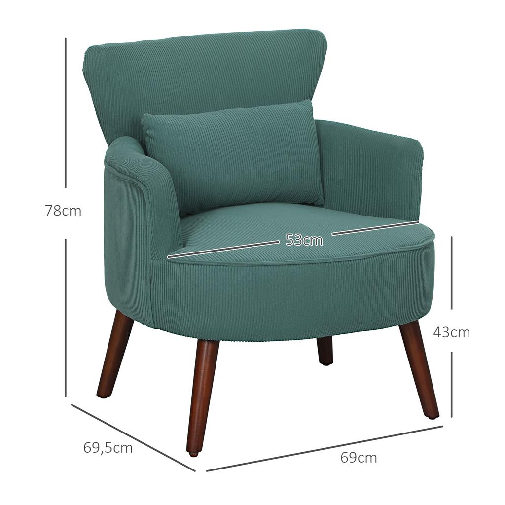 Modern Armchair, Upholstered Accent Chair with Lumbar Cushion, Rubberwood Legs, Dark Green