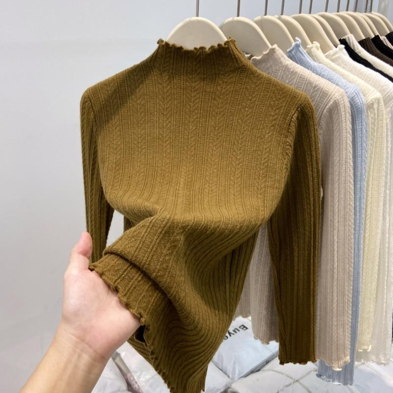 Semi-turtleneck Temperament Fungus Edge Bottoming Shirt Women's Spring Slim-fitting Simple Inner Top Soft Waxy Knitted Sweater
