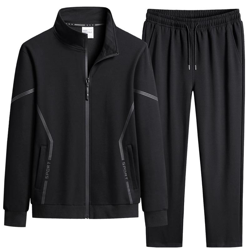 Plus Size 8XL Spring Sports Suit Men's Stand-up Collar Breathable Cotton Loose Plus Size Casual Cardigan Sweatpants Two-piece Suit