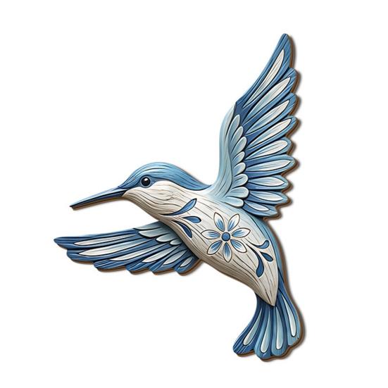Wood Hummingbird Wall Art Vintage Flying Blue Bird Sculpture Rustic Wall Hanging Decoration for Home Bedroom Living Room Decor