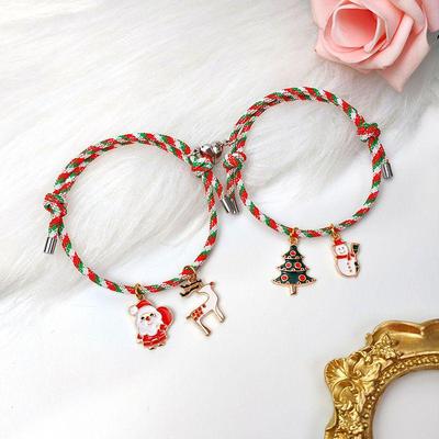 Colorful Adjustable Christmas Bestie Couple Cartoon Pendant Bracelet for Women
