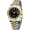 BUREI Waterproof Quartz Analog Simple and Popular for Business and Gold and Black Luminous Perfect as a Birthday Gift Men's Watch, Fashion, Finish,