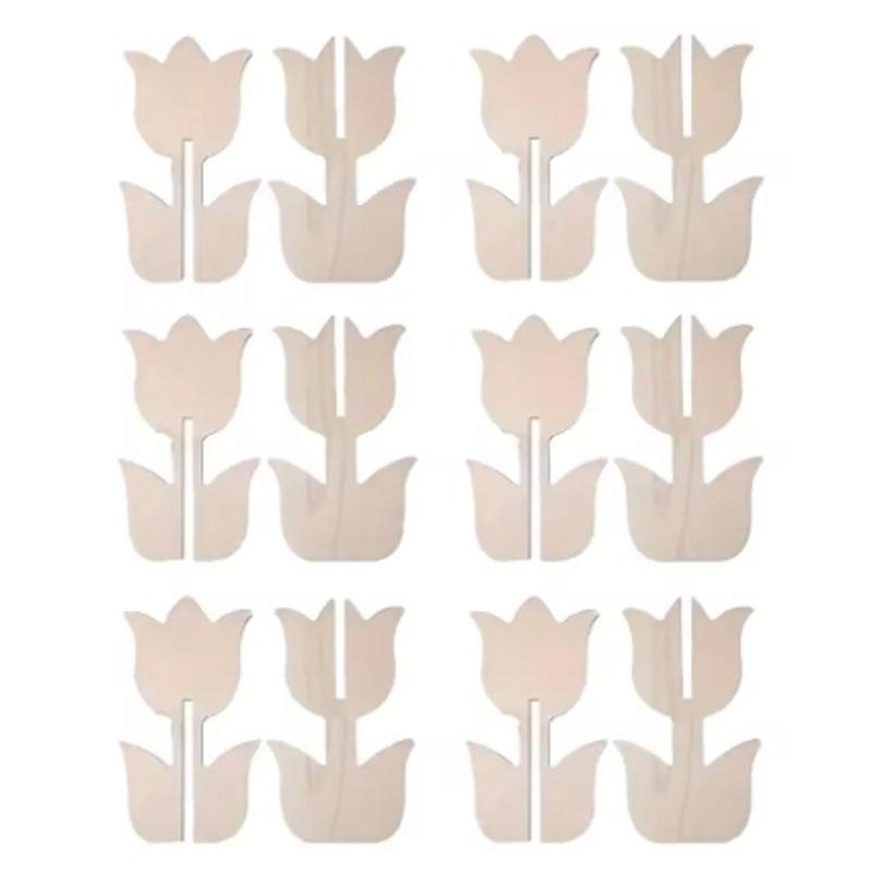 6/10/12Pcs DIY Tulip Unfinished Wooden Slices Flowers Ornaments for Painting