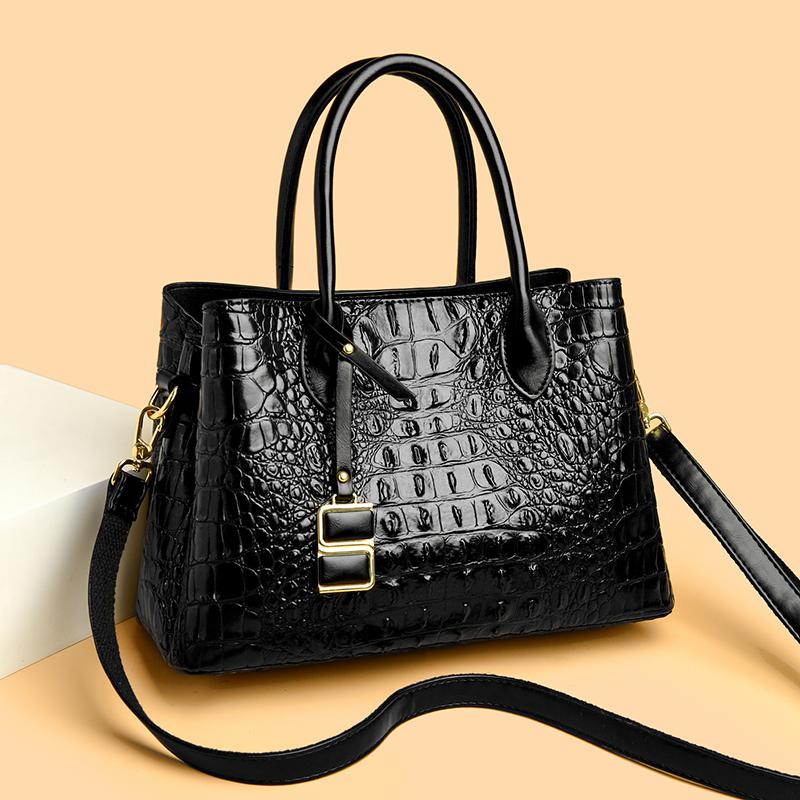 Vintage 3-Laags Krokodillenpatroon Leer Crossbody Tas Grote Capaciteit Luxe Dames Schoudertas Tote Handtas 30cm 13cm 21cm