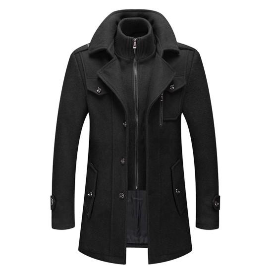 Giacca da Uomo Monocolore Finto Due Pezzi Autunno Inverno Zip Bottoni Cappotto per Uso Quotidiano