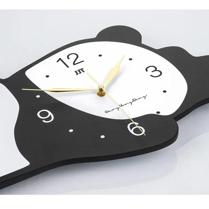 Cartoon Originality Panda Wall Clocks Digital Clock for Wall Home Living Room Decorate Loudspeaker Mute Ironwork Wall Watch
