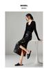 National style high waisted printed midi skirt with 2026 spring temperament, versatile for commuting, mid length straight leg slit skirt