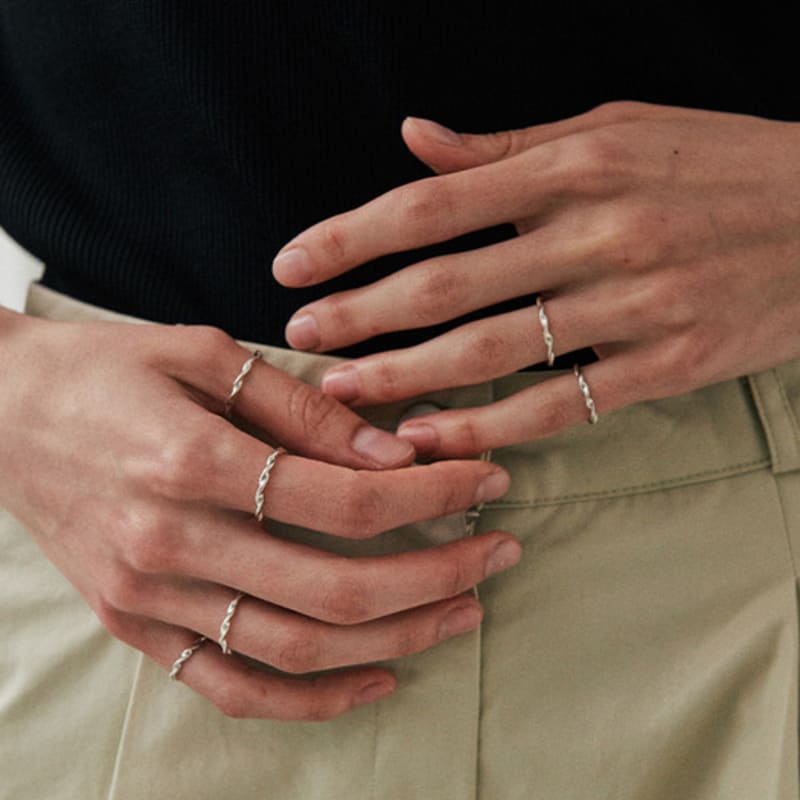 green [925 silver] Five.silver.228 / twist layered ring