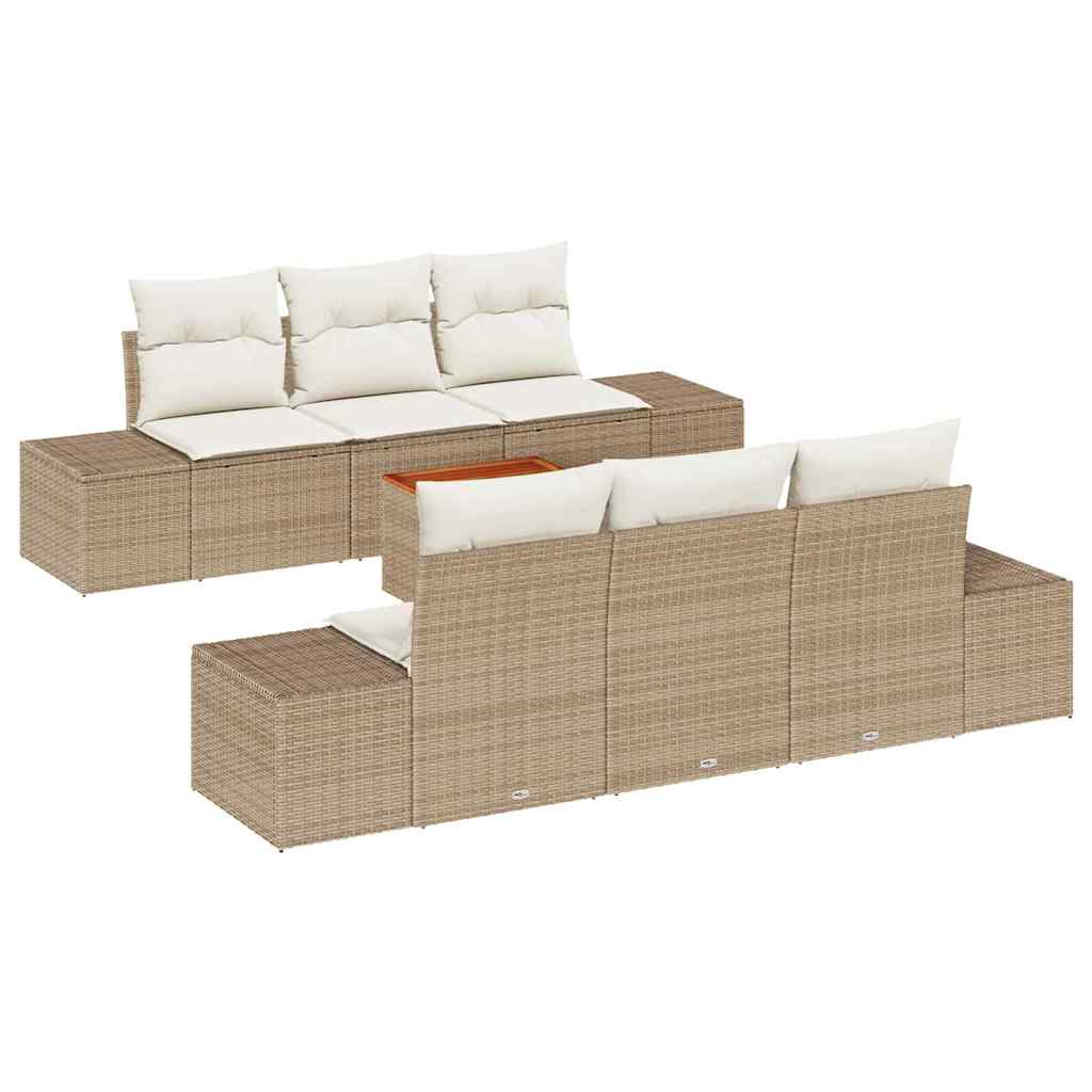 Garden Sofa Set with Cushions 7 Pcs Beige Poly Rattan