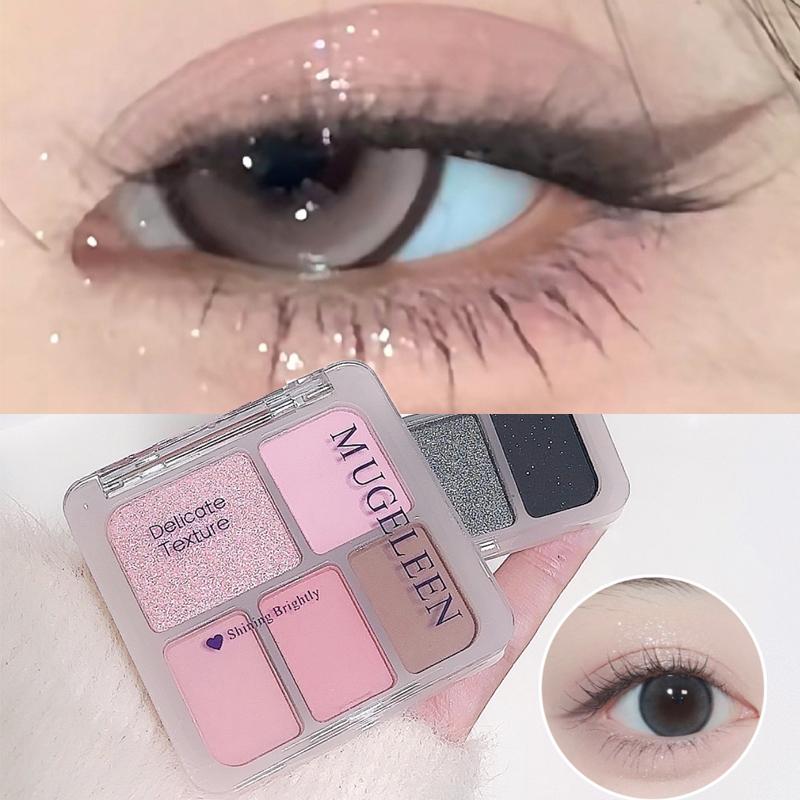 5-Farben Punk Smokey Lidschatten Palette Silbrig Schwarz Matt Schimmer Nude Rosa Lidschatten Langanhaltend Halloween Augen Make-up Kosmetik