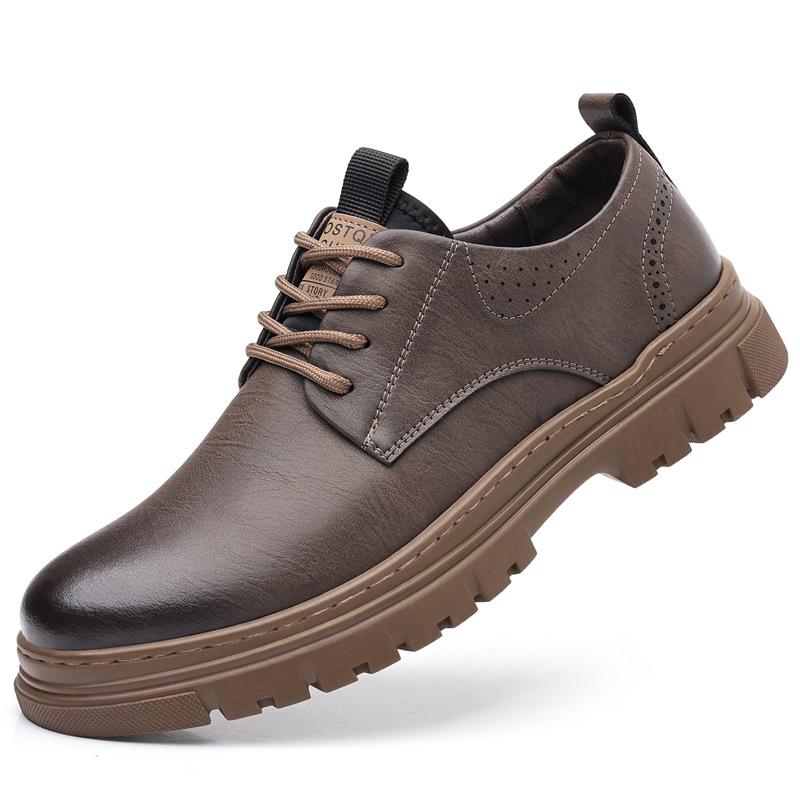 Fashion Men's Casual Vintage Shoes 2025 Autumn Hong Kong Style Thick Bottom Korean British Trendy Work Shoes One Piece Shoes