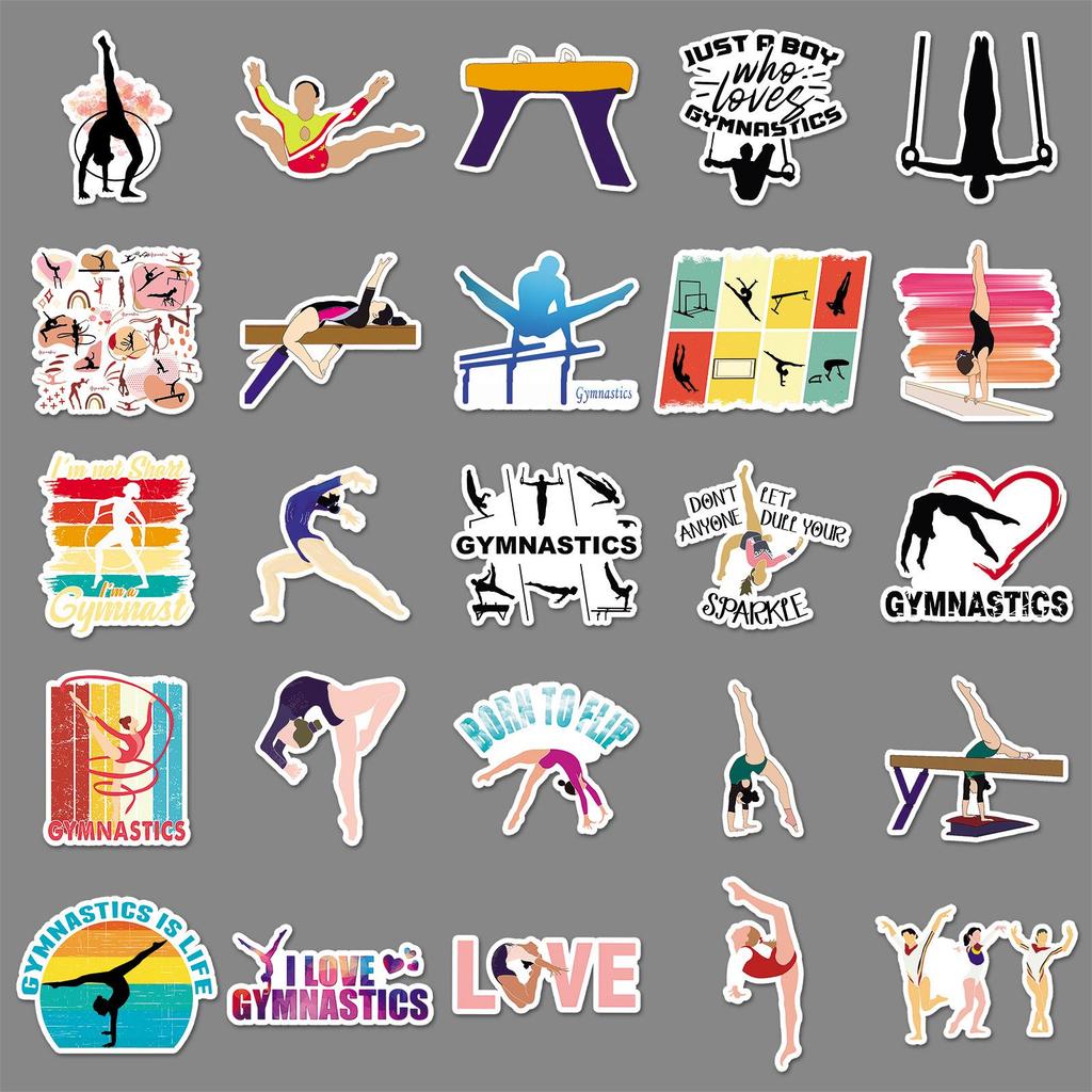 50Pcs Waterproof Gymnastics Graffiti Stickers for Phone Cases, Skateboards, and Luggage