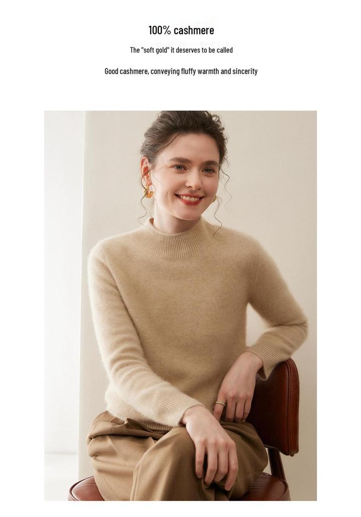 Autumn & Winter Women's 100% Pure Cashmere Half-High Neck Sweater - New Style, Comfortable, Warm, Fluffy Pullover.