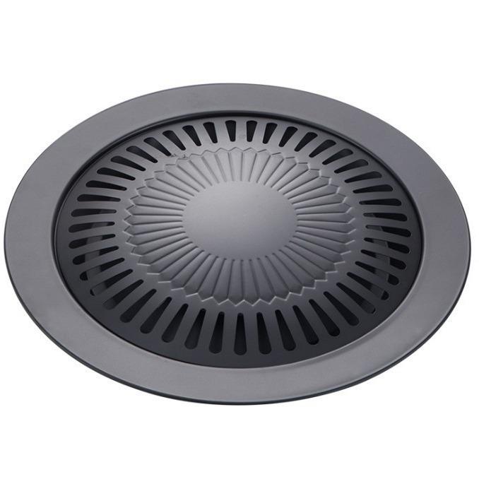 Korean Style Non-Stick Smokeless Grill Pan for Meat - Round BBQ Frying & Grilling Pan for Household Cassette Stoves