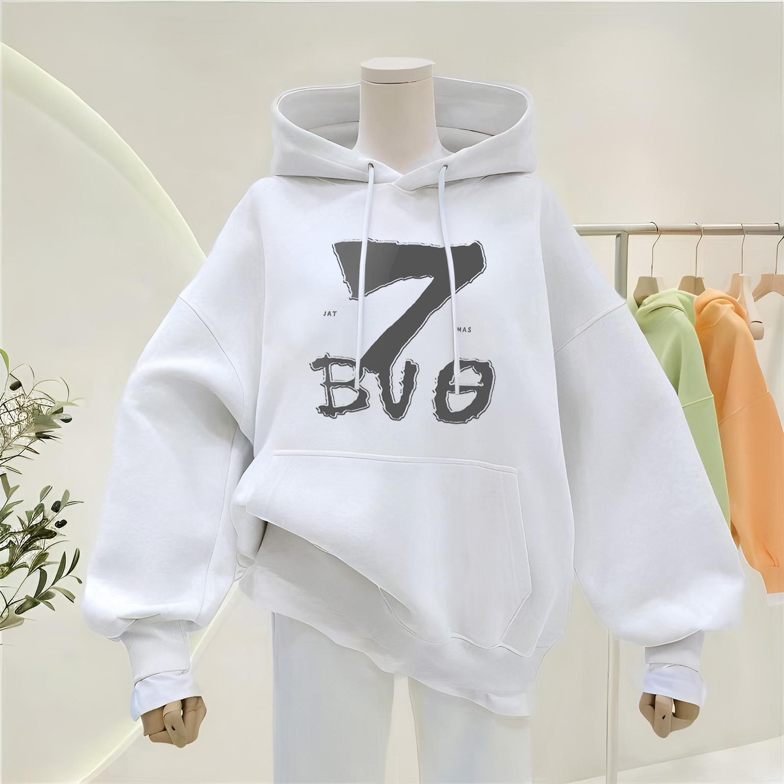 

Уличная одежда Lucky Number Print Loose Drop Shoulder Hoodie M белый