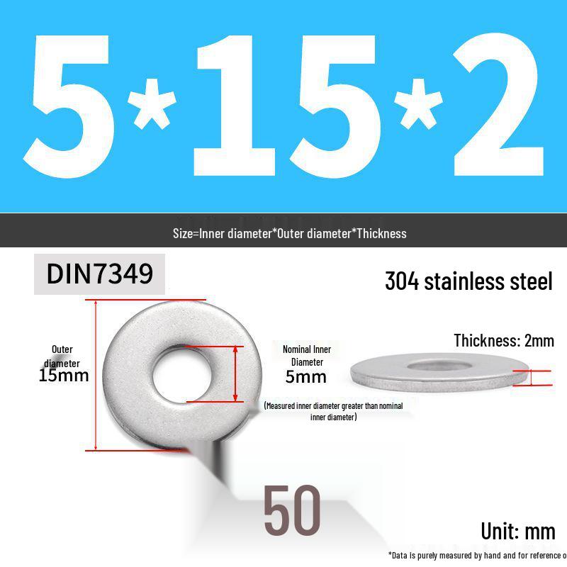304 Stainless Steel Enlarged Flat Washer Ring (Sizes: M1.6-M22)