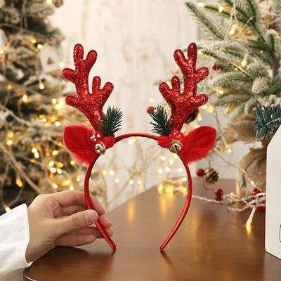 Faixa de cabeça de Natal, sino de chifre de alce, lantejoulas, faixa de cabelo de Natal, feliz ano novo, adereços para fotos, decoração de feliz Natal, presentes para crianças