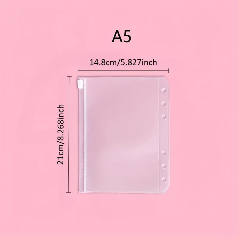 5pcs A5 Binder Zipper Pocket,6 Holes Economy Cash Envelope Transparent Zipper Folder for 6 Rings Economy Binder Notebook
