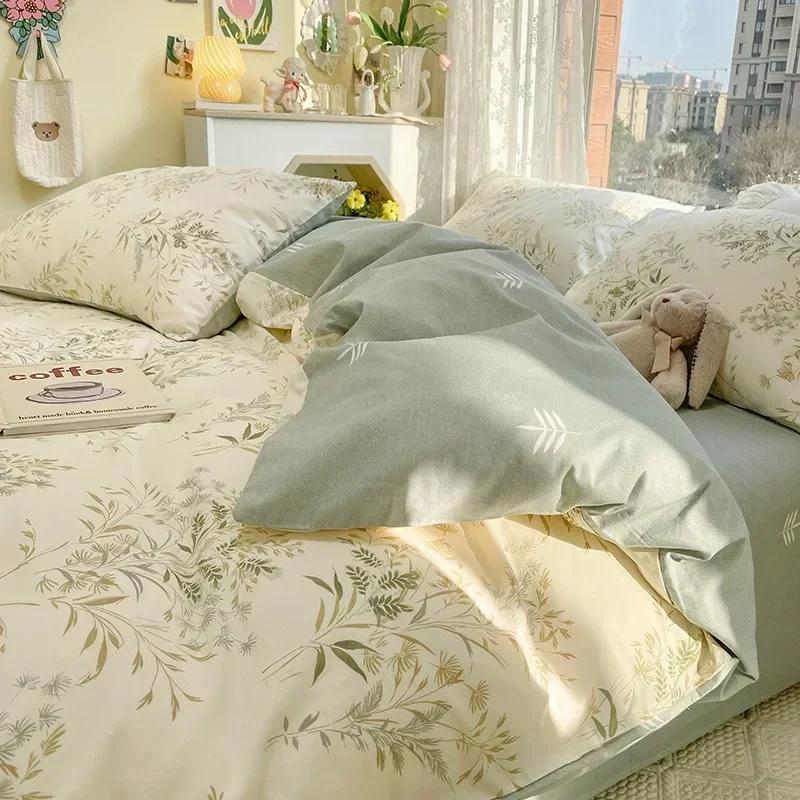 3/4pcs/set 100% Cotton Floral Pattern Duvet Cover Set with Pillowcase Sheet Home Twin Single Queen Size Boys Girls Bedding Sets