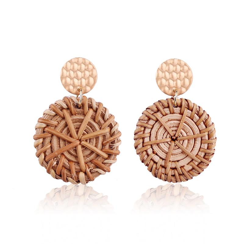 Rattan Earrings 2021 Trend Lightweight Geometric Statement Woven Bohemian Earring Handmade Straw Wicker Braid Hoop Drop Dangle