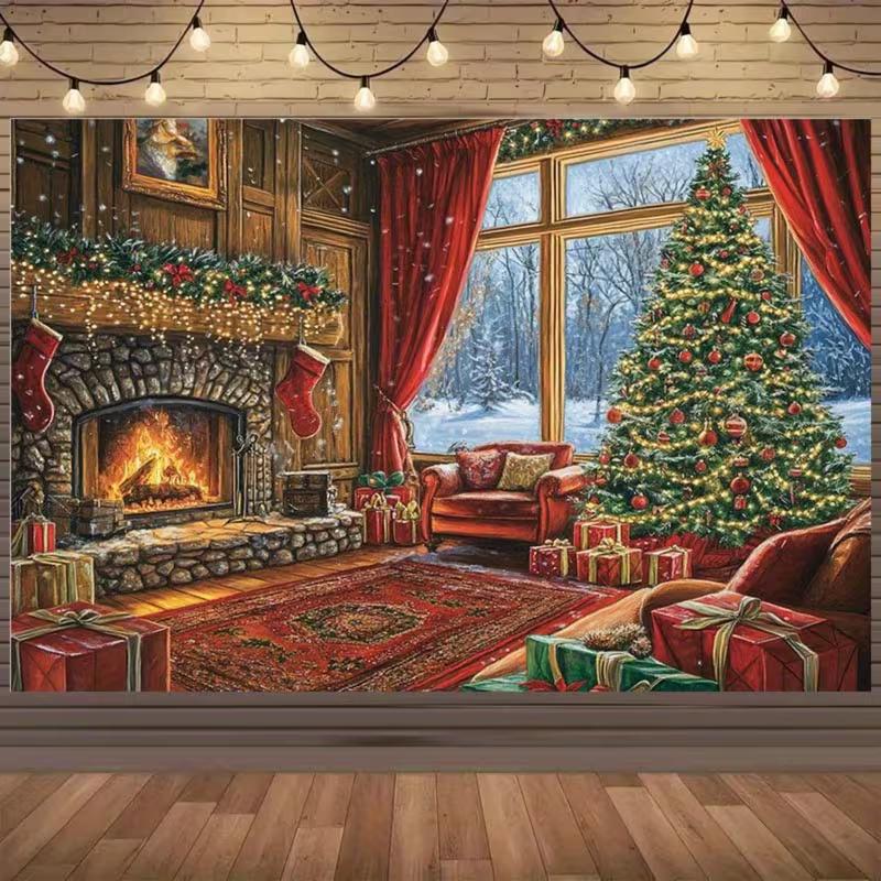 

2D Warm Christmas Fireplace Backdrop Cozy Home Photography Background 47.2x31.5inch/120*80cm