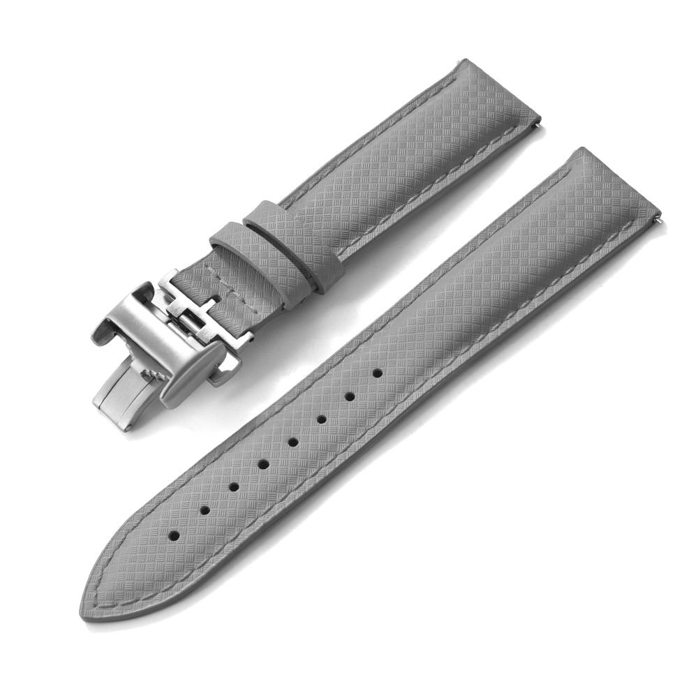 STAPELP 18mm 19mm 20mm 22mm Sailcloth Strap FKM TOP+Leather Base Tropical Texture Rubber Watch Bands Quick Release Pin Buckle