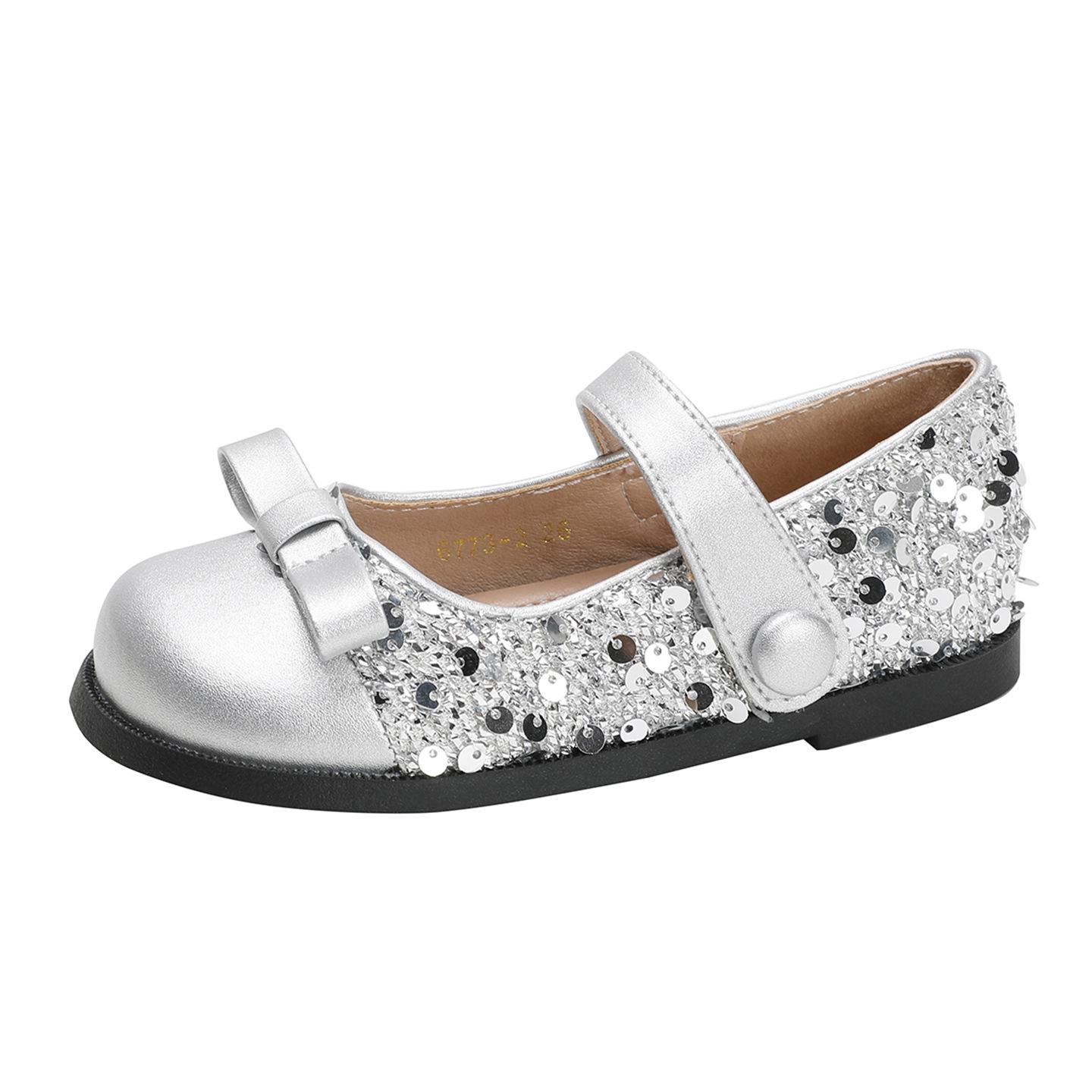 

Children s Leather Shoes - New Spring/Autumn Styles: Cute Princess Sparkly Shoes with Soft-Soled Velcro for Babies 28 срібний