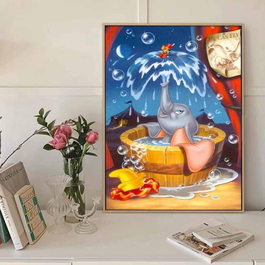 Diamond Mosaic Colorful Diamond Painting The Little Flying Elephant Taking A Bath Full Round Embroidery Cartoon Creative Hobbies Wall Decor
