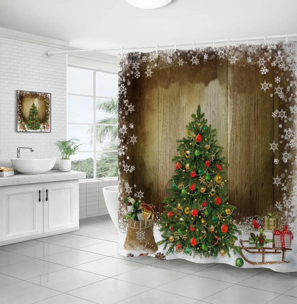 Merry Christmas /Santa Claus/Shower Curtains Holiday Farmhouse Home Fabric Bath Curtain Bathroom Decor/cow Print Blanket
