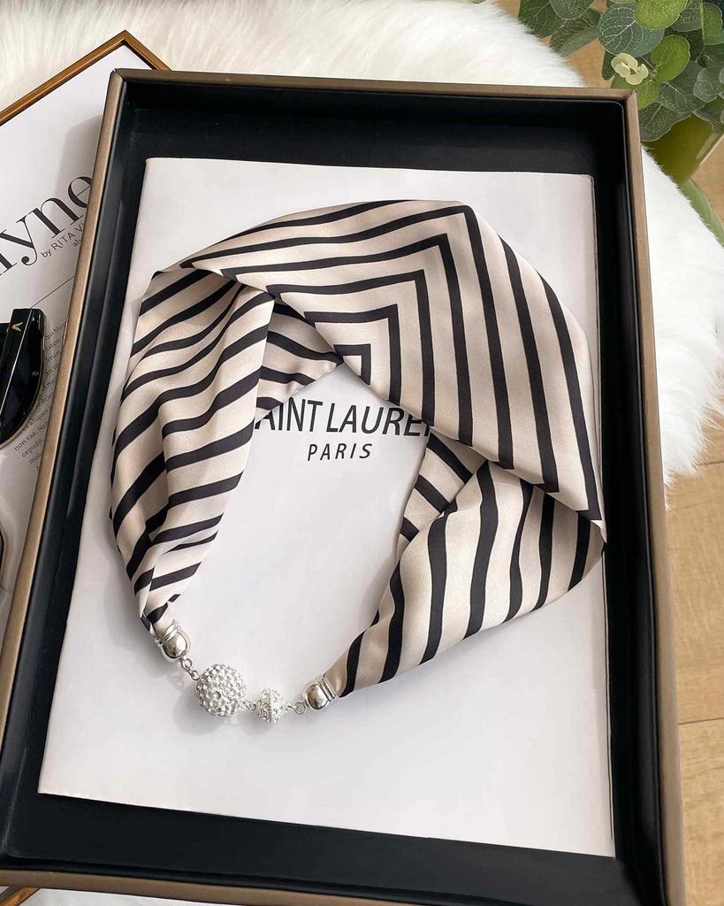 Magnetic Buckle Silk Scarf Headband Internet Celebrity New Magnetic Buckle Bracelet Small Long Women's Summer Casual Necklace Diamond Neck Band