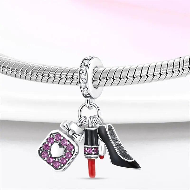 Copper-Plated Lipstick, Perfume, High Heels Series Charm Fit Pan Snake Bone Bracelet Diy Beads Women Jewelry Birthday Gift