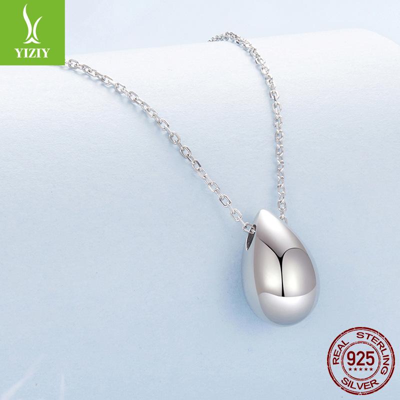 Metal Water Drop Pendant Simple Fashion Ins French Cold Wind Geometric 925 Sterling Silver Necklace