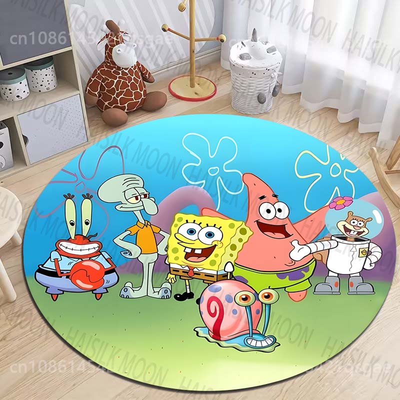 Multiple Sizes SpongeBob SquarePants Print Round Rugs for Living Room Bedroom Floor Mats Kids Room Household Carpet Home Decor