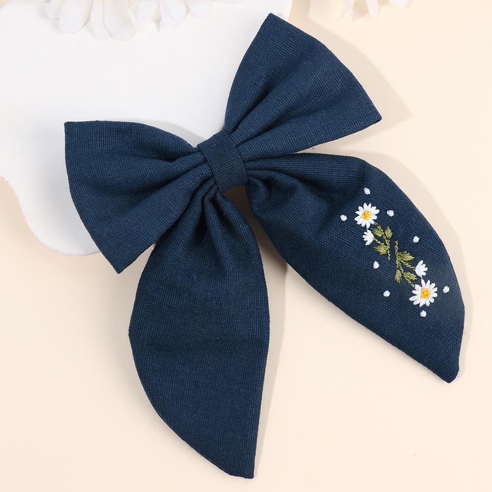 Floral Embroidered Bow Hair Clips Flower Ribbon Hairpins Sweet Handmade Bownot Barrette For Girls Women Kids Headwear Accesories
