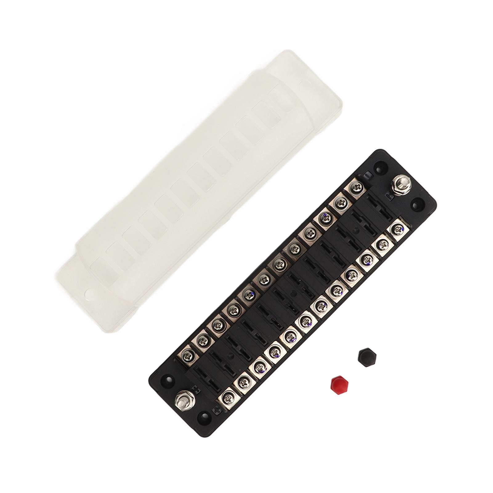 

12 Way 12V Fuse Box PC Dust Cover Stainless Steel Screw Blade Fuse Block Holder for Car Boat RV 32V