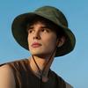 Women Hat Fisherman Style Solid Color Basin Hat with Reflective Stripe Lace-Up Dome Design Bucket Hat