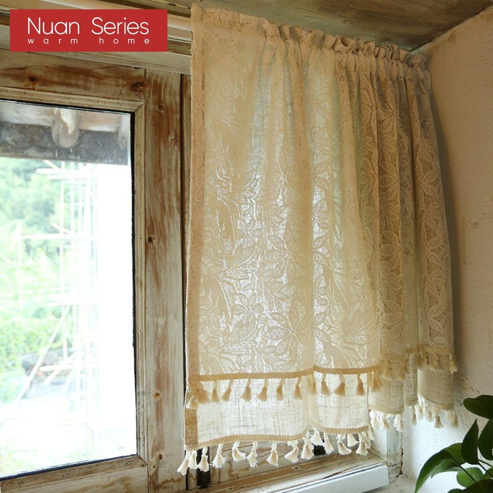 

1PC Nuan Series Cotton Linen Double-layer Short Curtain Tassel Edge Partition Curtain for Kitchen Living Room Bedroom Cupboard Home Decor W135cm x L60cme бежевий