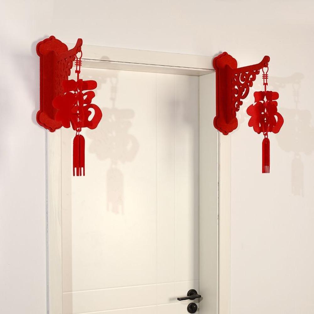2cps Red Chinese Felt Lantern Three-dimensional Fu Character Lantern Chinese New Year Lantern Party