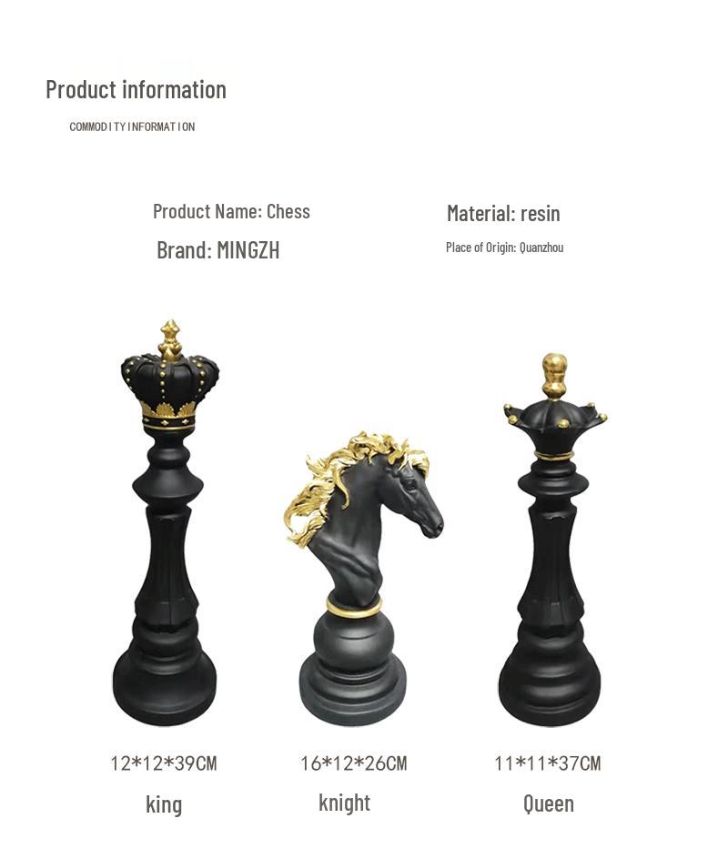 Black and White Chess Piece Resin Figurine for Creative Home Decor