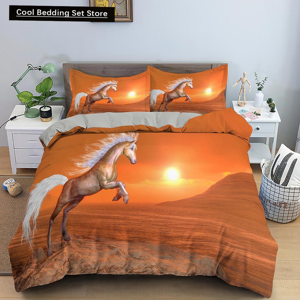 Horse Bedding Sets Single Double Queen King Size Quilt Duvet Cover Set with Pillowcase Animal 2/3pcs Polyester Comforter Cover