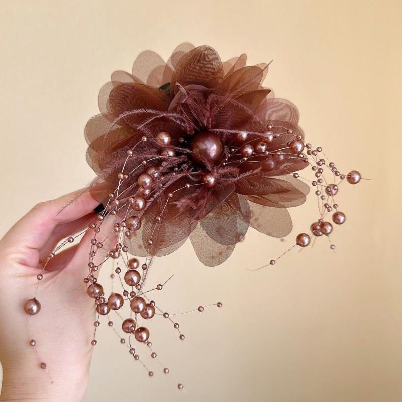 Fashion Casual Versatile Flower Feather Tassel Bead Female Hair Claw Shark Clip Headwear Hair Accessories For Women
