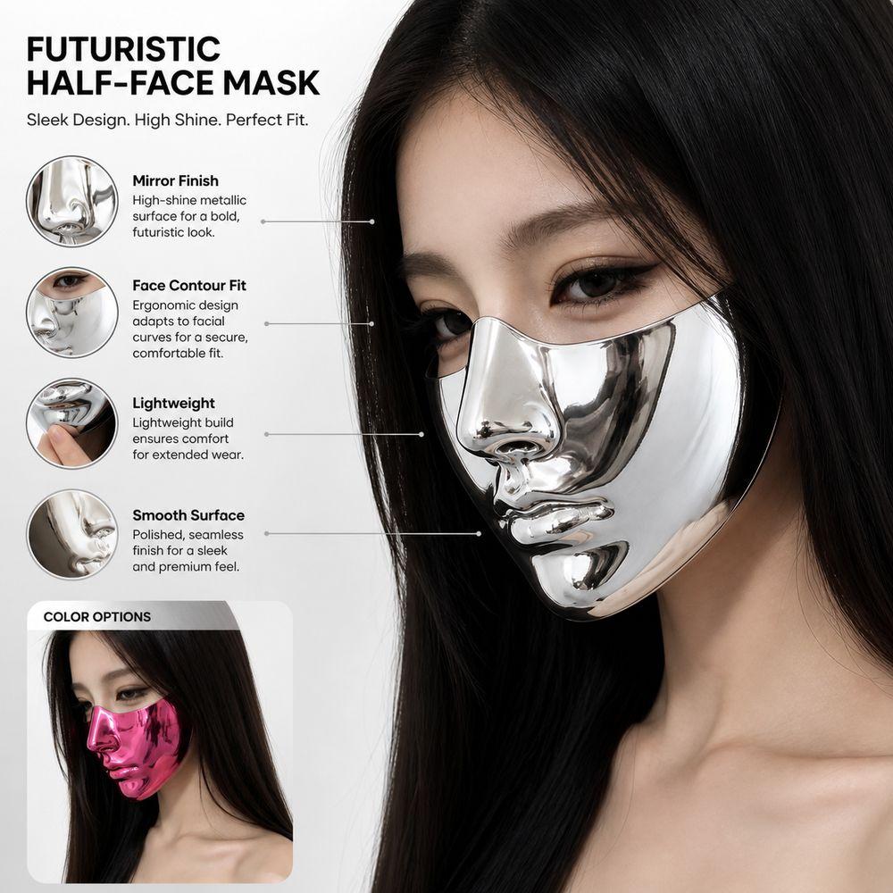 Durable Lightweight Shell Half Face Mask Glossy Sculpted Fit Masquerade Mask Smooth Edges Cosplay Face Mask