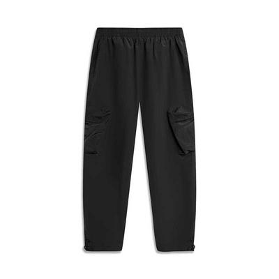 Li Ning Sports Trend Series Solid Color Mid Waist Drawstring Comfortable Breathable Loose Straight Leg Sports Pants Men Pants Black AYKU545-1