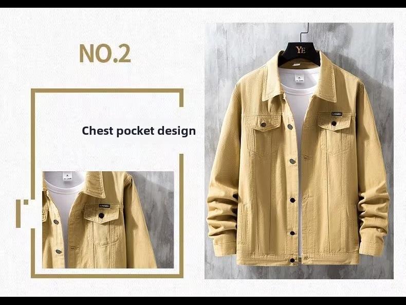 Men's Trendy Japanese Denim Workwear Jacket: Loose, Multi-Pocket, Casual Top for Spring & Autumn.