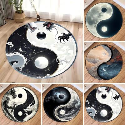 Yin Yang Dragon Round Rug Chinese Mythology Pattern Carpet Living Room Bedroom Decorative Floor Mat