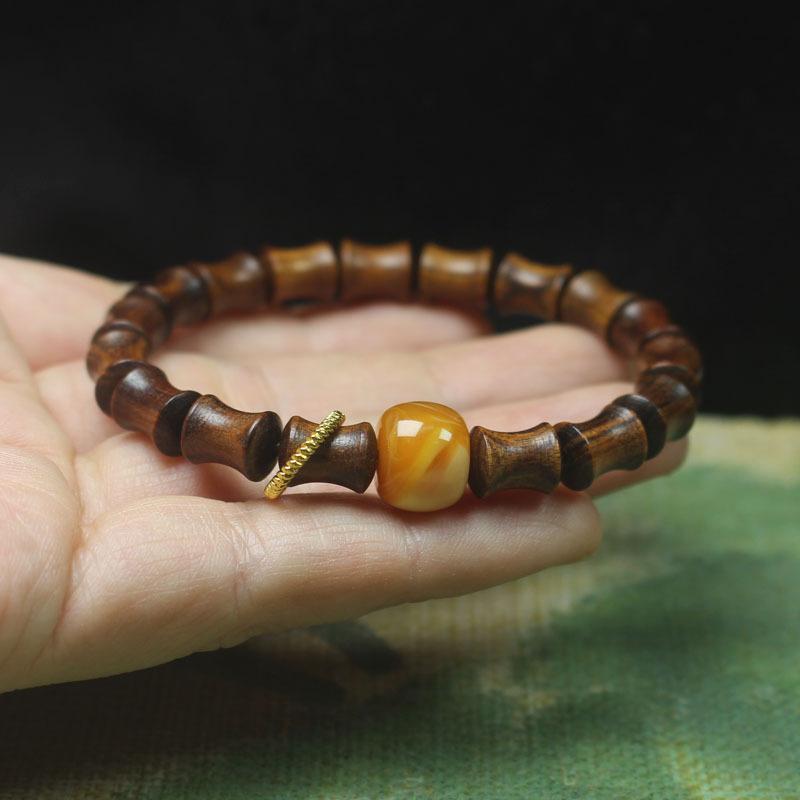 Black Rosewood Bamboo Joint 7*9 Bracelet Sliding Ring Style Wooden Buddhist Literary Jewelry